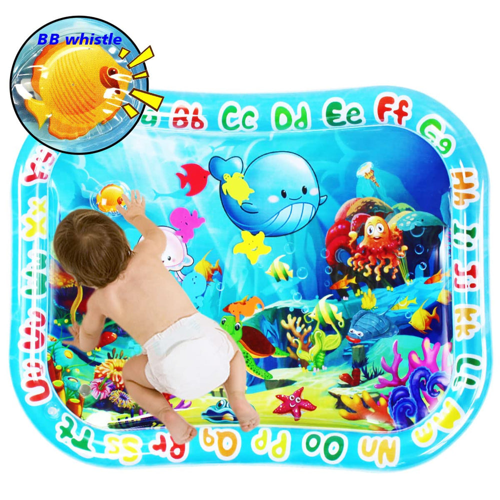 ZHUYNXIR water play mat baby tummy time with bright graphics and gentle bubbles.