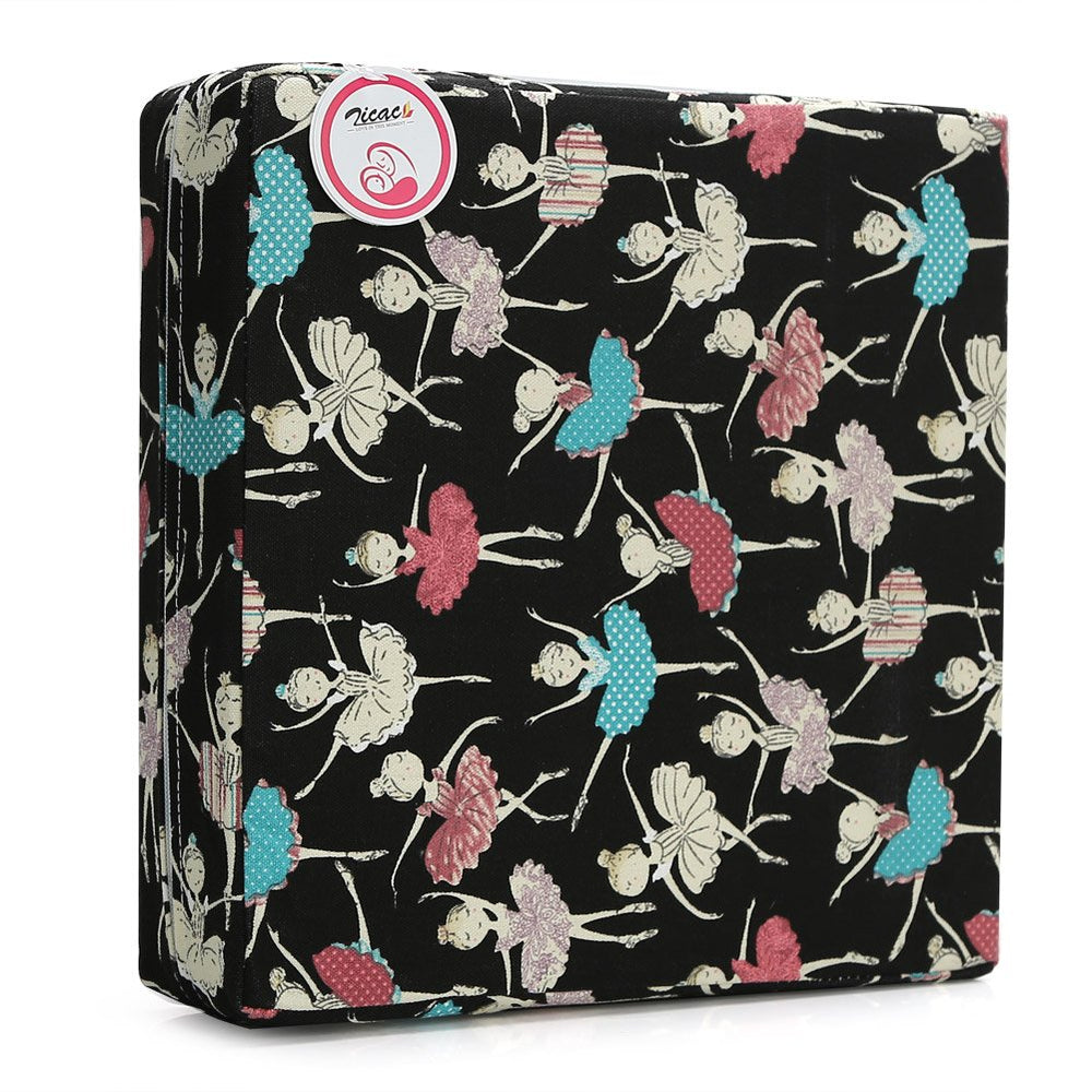 Zicac portable high chair seat pad side view highlights slim, compact profile for travel.