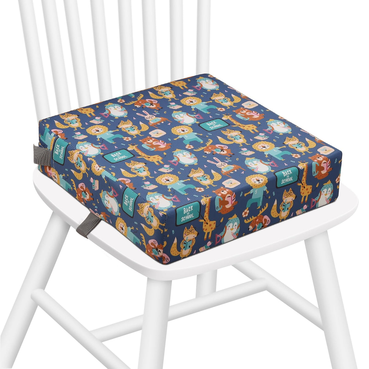 Zicac portable toddler booster seat purple-yellow front view showing stable table-time seating