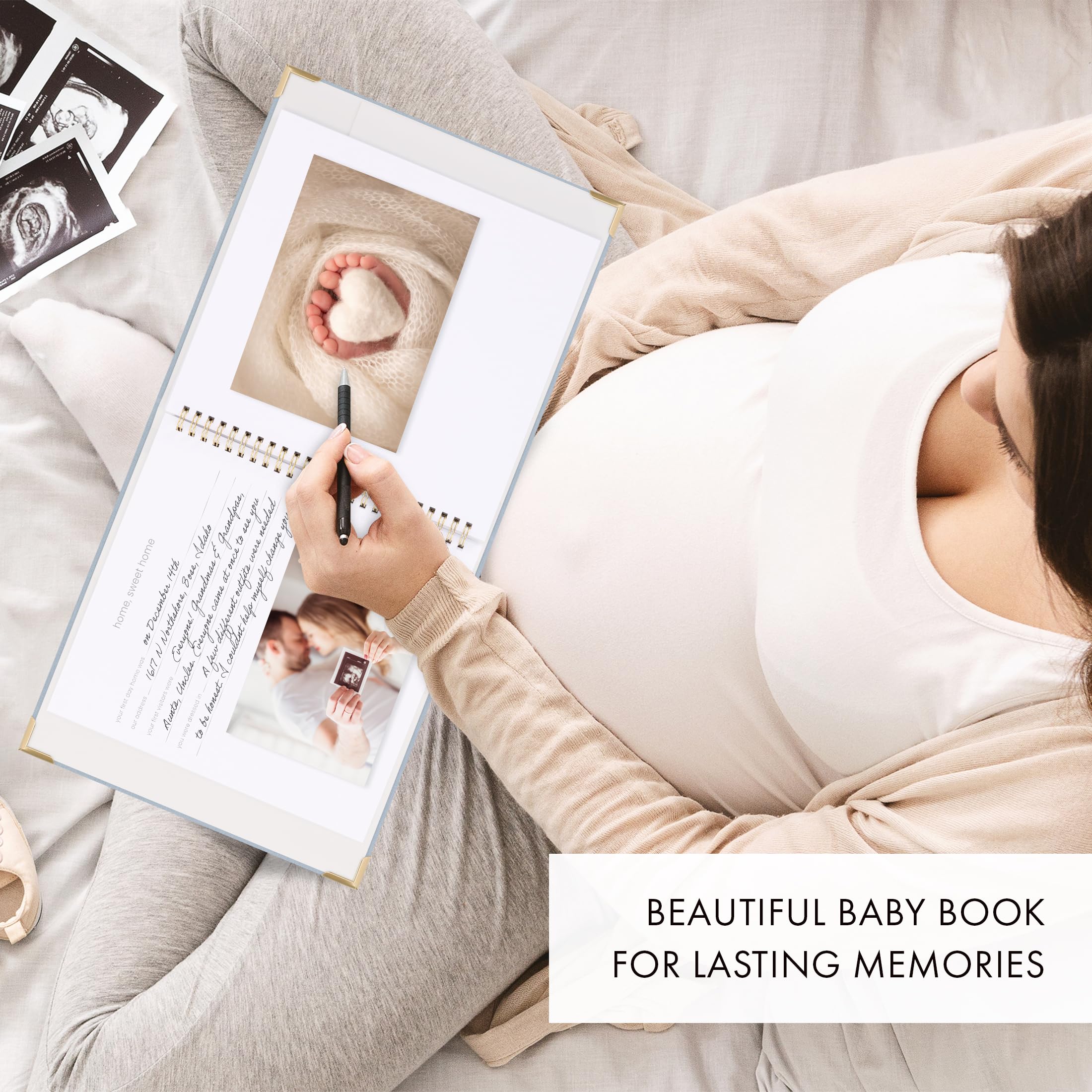 ZICOTO memory book back pocket stores small keepsakes like wristbands.