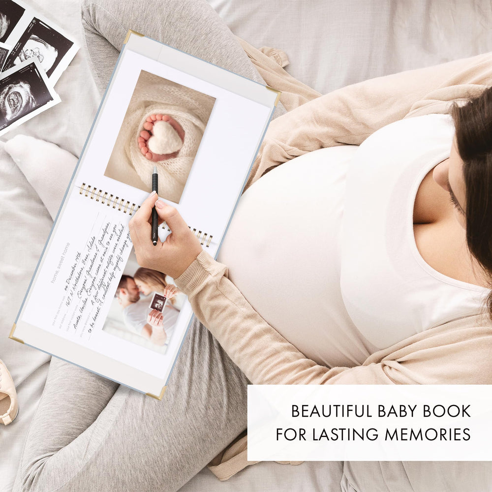 ZICOTO memory book back pocket stores small keepsakes like wristbands.