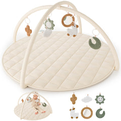 ZICOTO baby play gym setup with six toy attachments creates a cozy learning space.