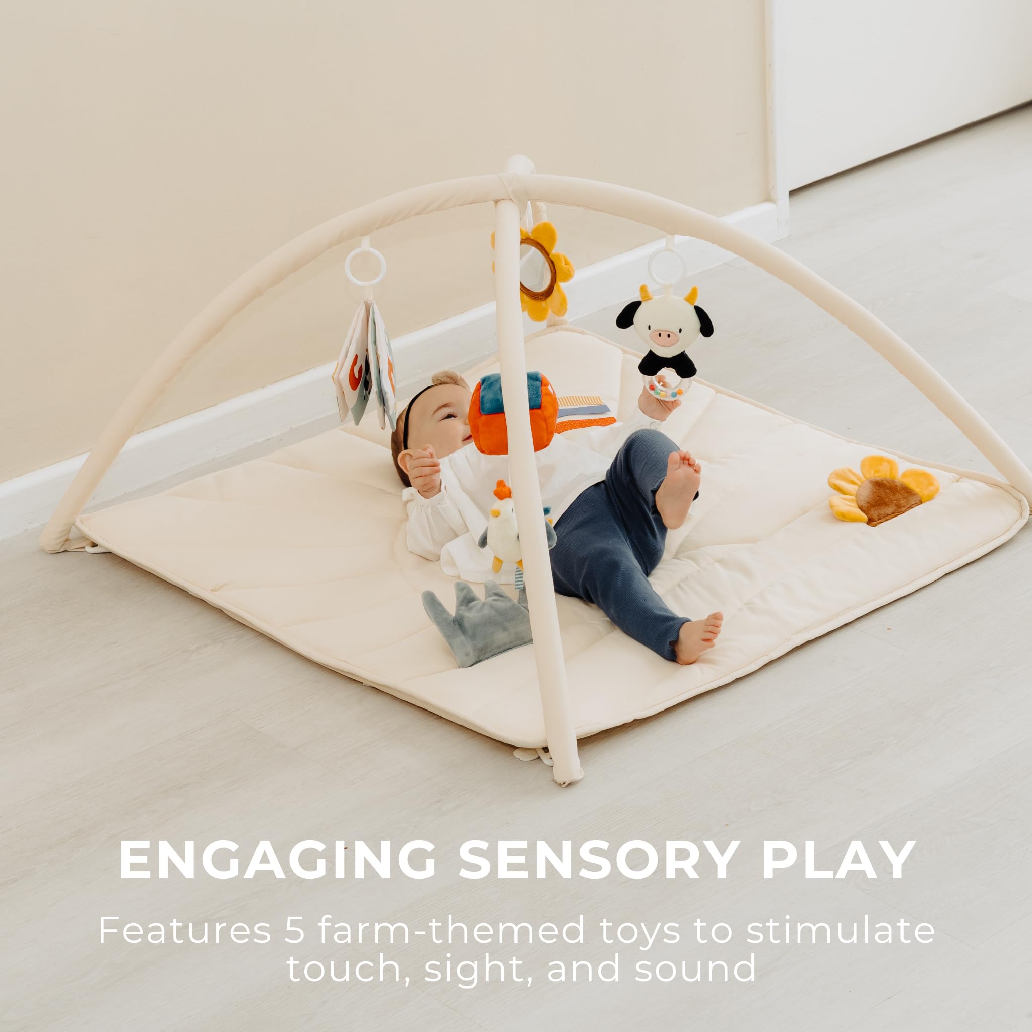 ZICOTO farm toy farmhouse dangling adds visual interest for baby exploration.