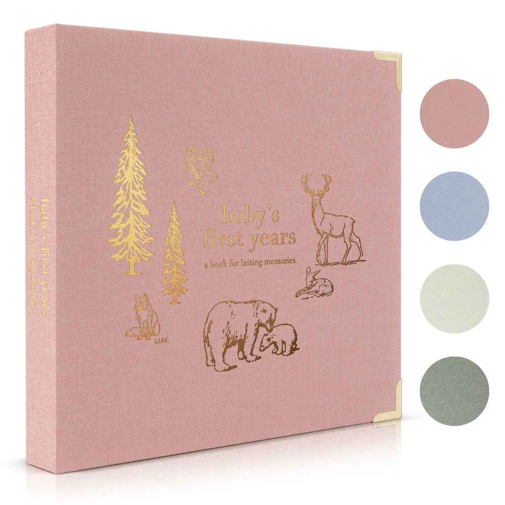 ZICOTO keepsake baby memory book cover pink linen preserves precious memories.