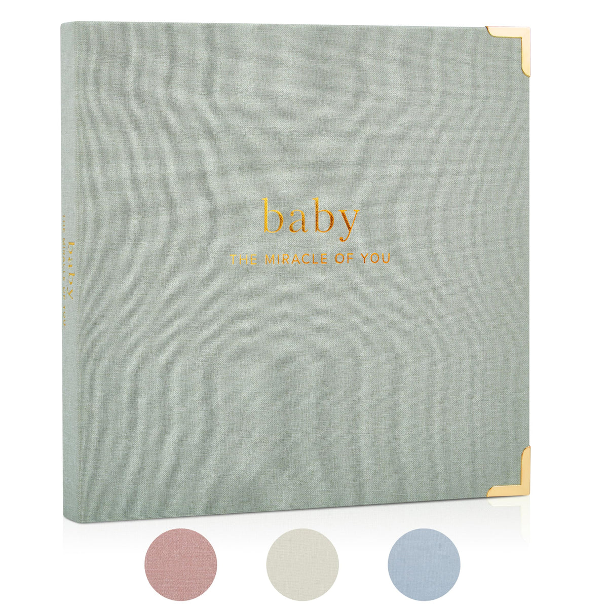 ZICOTO keepsake baby memory book cover in sage green linen for lasting family memories.