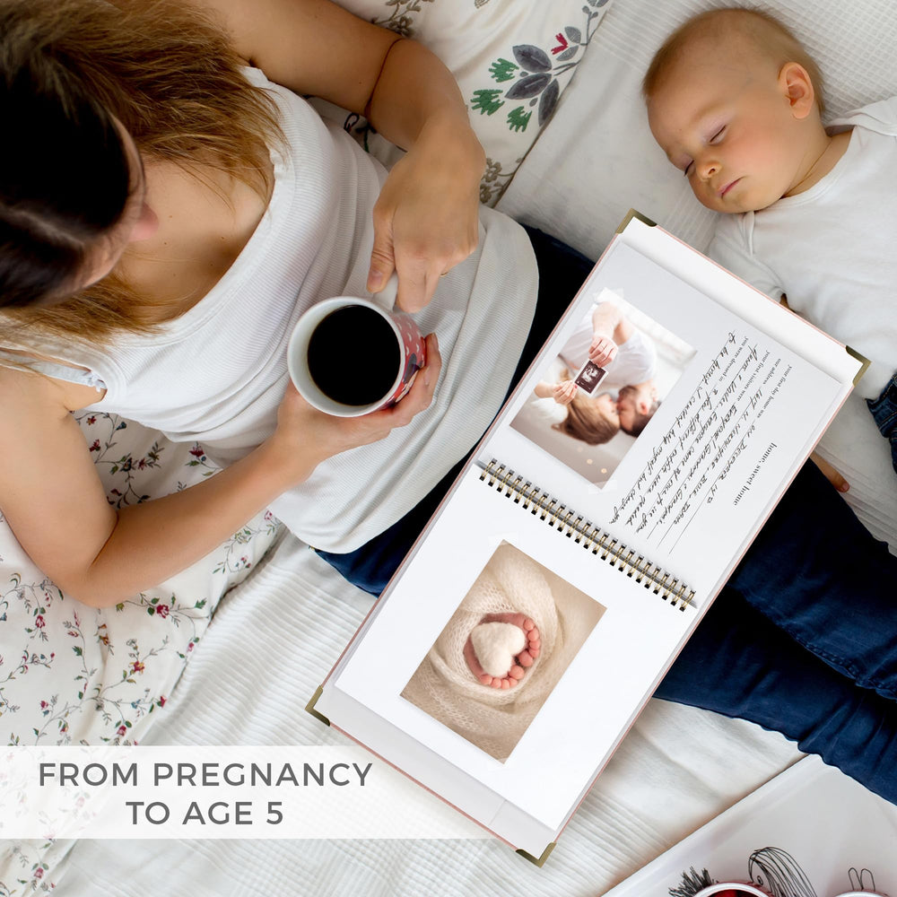 ZICOTO keepsake baby memory book 8.66x8.66-inch size fits on shelves.