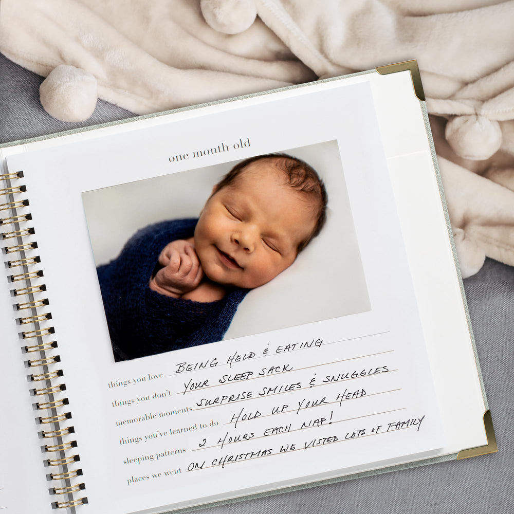 ZICOTO memory book cover in sage green with photos-ready appeal for milestones
