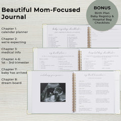 ZICOTO minimalist linen design offers a gender-neutral, elegant keepsake for pregnancy journaling.