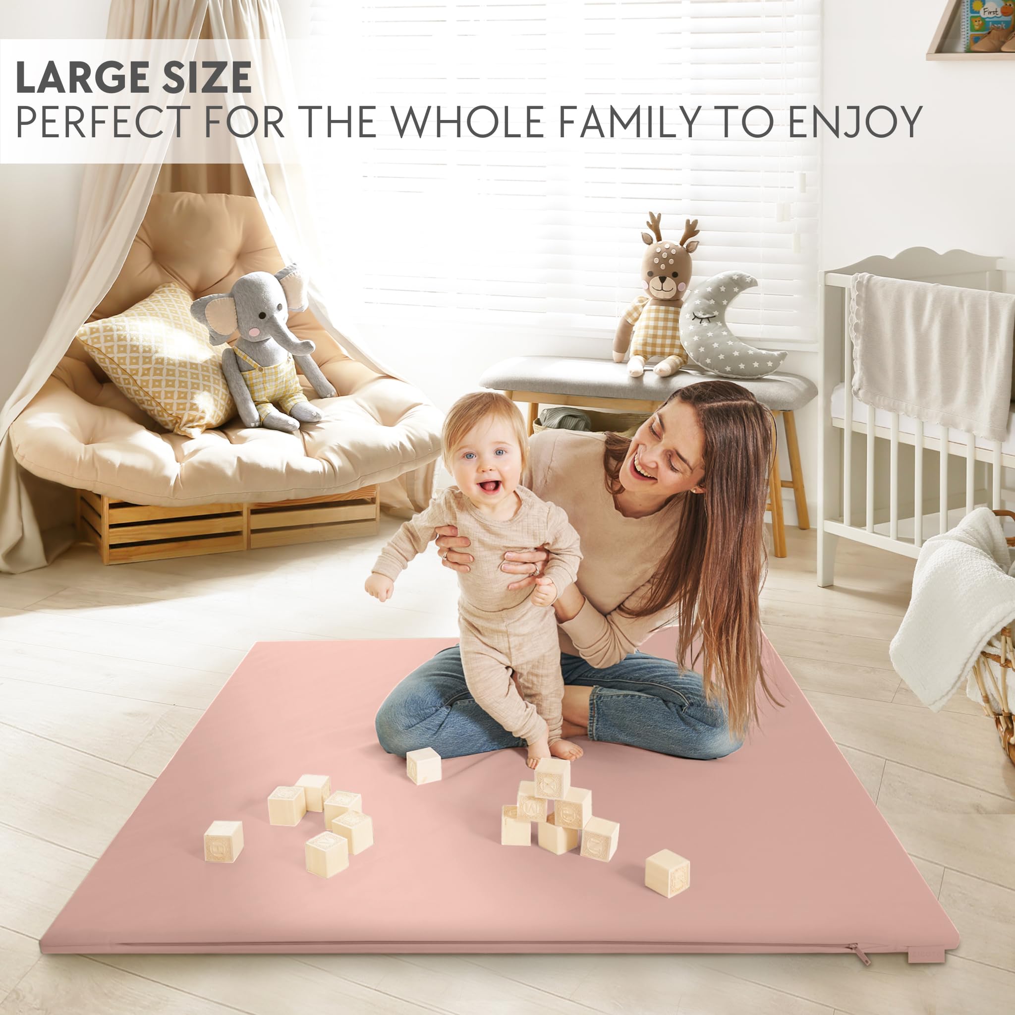 ZICOTO pink modern baby floor mat complements contemporary decor.