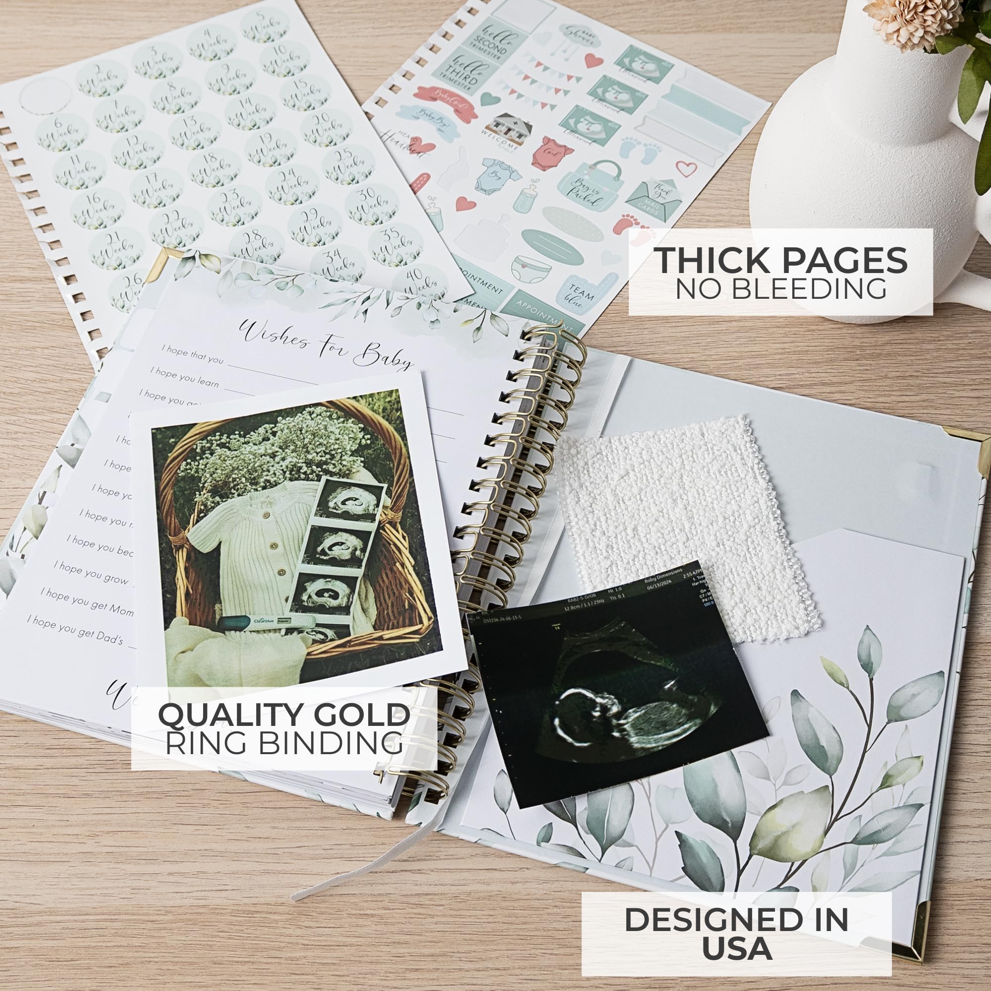 ZICOTO pregnancy journal tabs highlight sections for easy planning and registry checks.