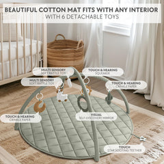 ZICOTO sage-green modern design complements nursery decor and keeps baby engaged.