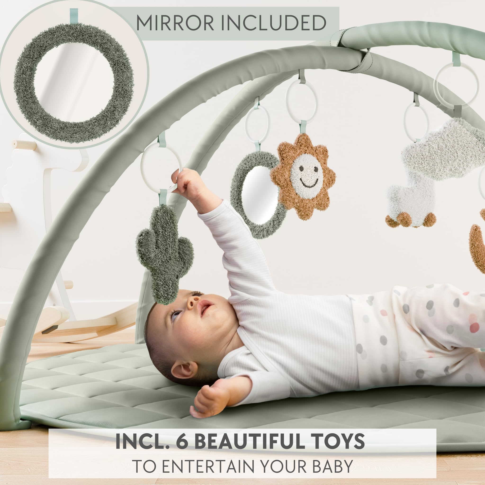 ZICOTO soft cotton play mat provides gentle support during tummy time and rest.