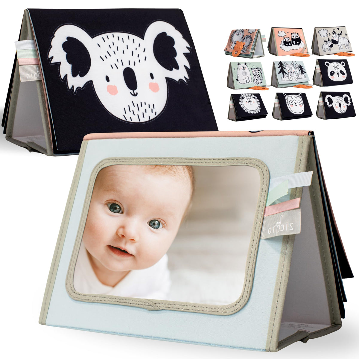 ZICOTO Soft Tummy Time Book front view promotes early visual focus.