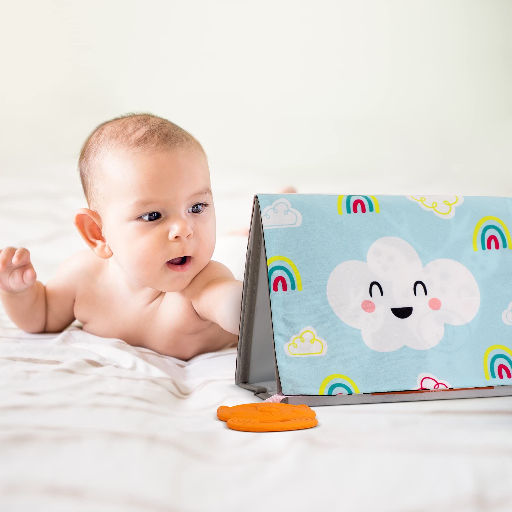 ZICOTO soft tummy time book play-pocket—encourages reaching and fine motor practice.