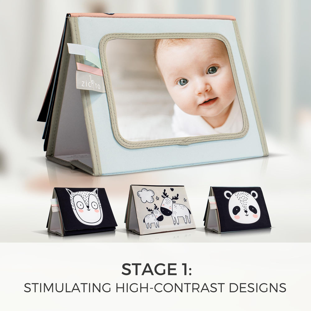 ZICOTO Soft Tummy Time Book BPA-free silicone teether adds safe teething play.