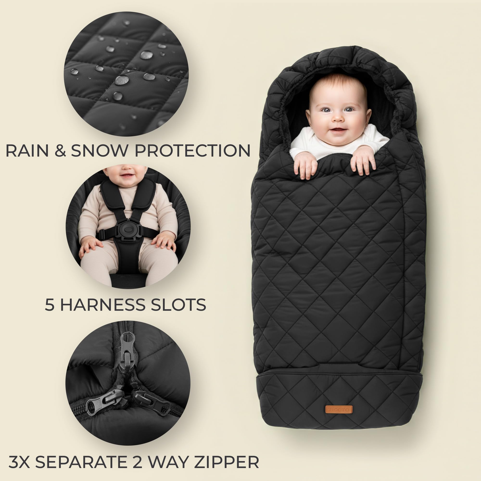 ZICOTO stroller cover zippered draft-blocking features protect against chilly gusts mid-errands.