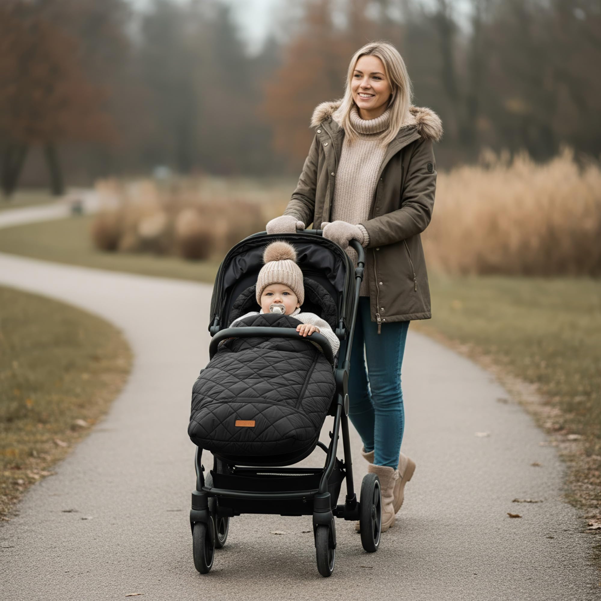 ZICOTO universal-fit footmuff displayed on standard single stroller for secure use.