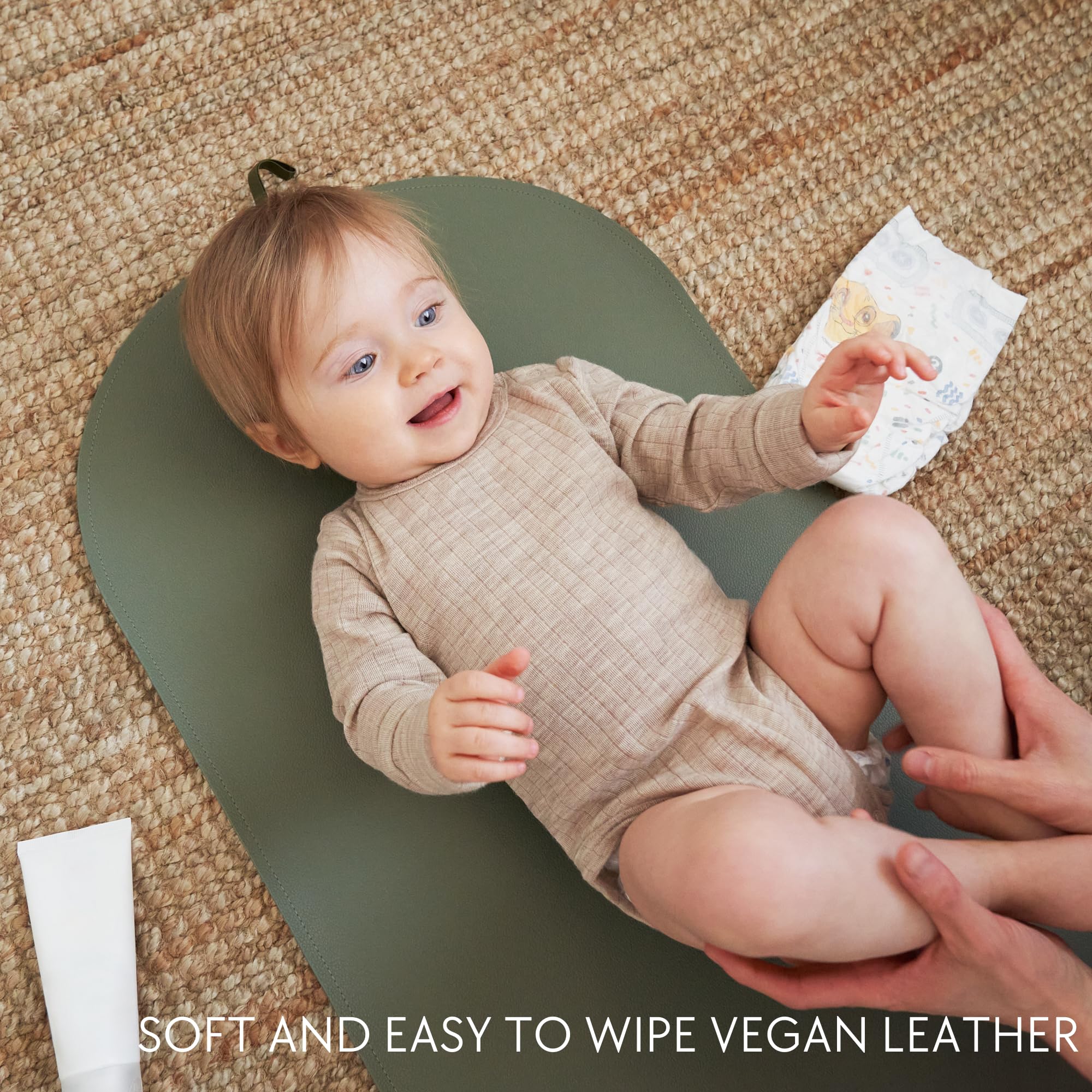 ZICOTO vegan leather changing pad close-up emphasizes durable baby-safe surface
