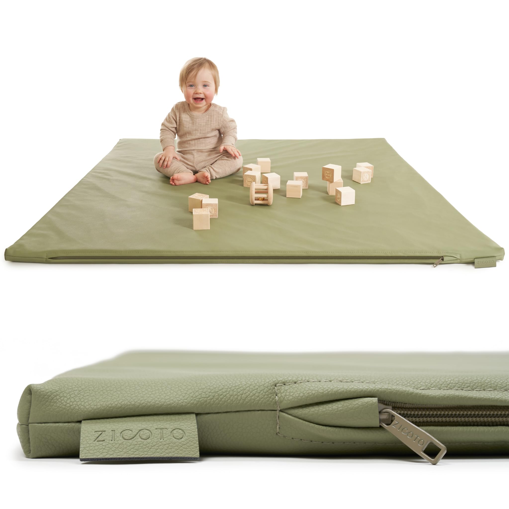 ZICOTO vegan play mat overall shot shows plush padding for comfy, safe playtime.