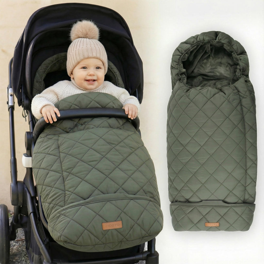ZICOTO waterproof-fabric winter stroller cover keeps baby dry during rain.