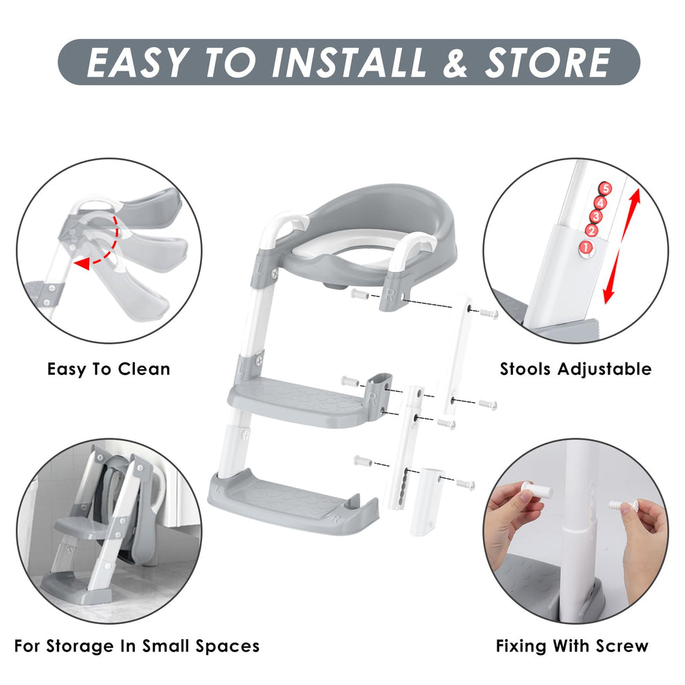 Zieyeen potty seat widened non-slip steps with safety handles.