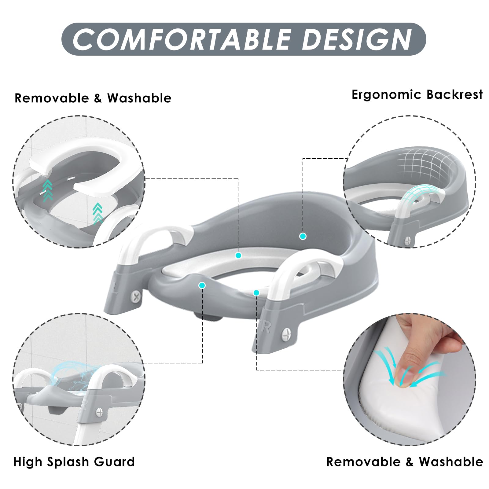Zieyeen potty seat deepened recess prevents urine spillover during use.