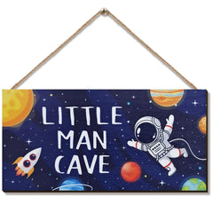 ZIEYOMI Little Man Cave Sign with astronaut pattern adds lively space-themed decor for a boy's room