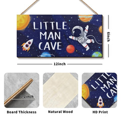 ZIEYOMI Little Man Cave Sign rocket design enhances wall art and inspires imaginative play