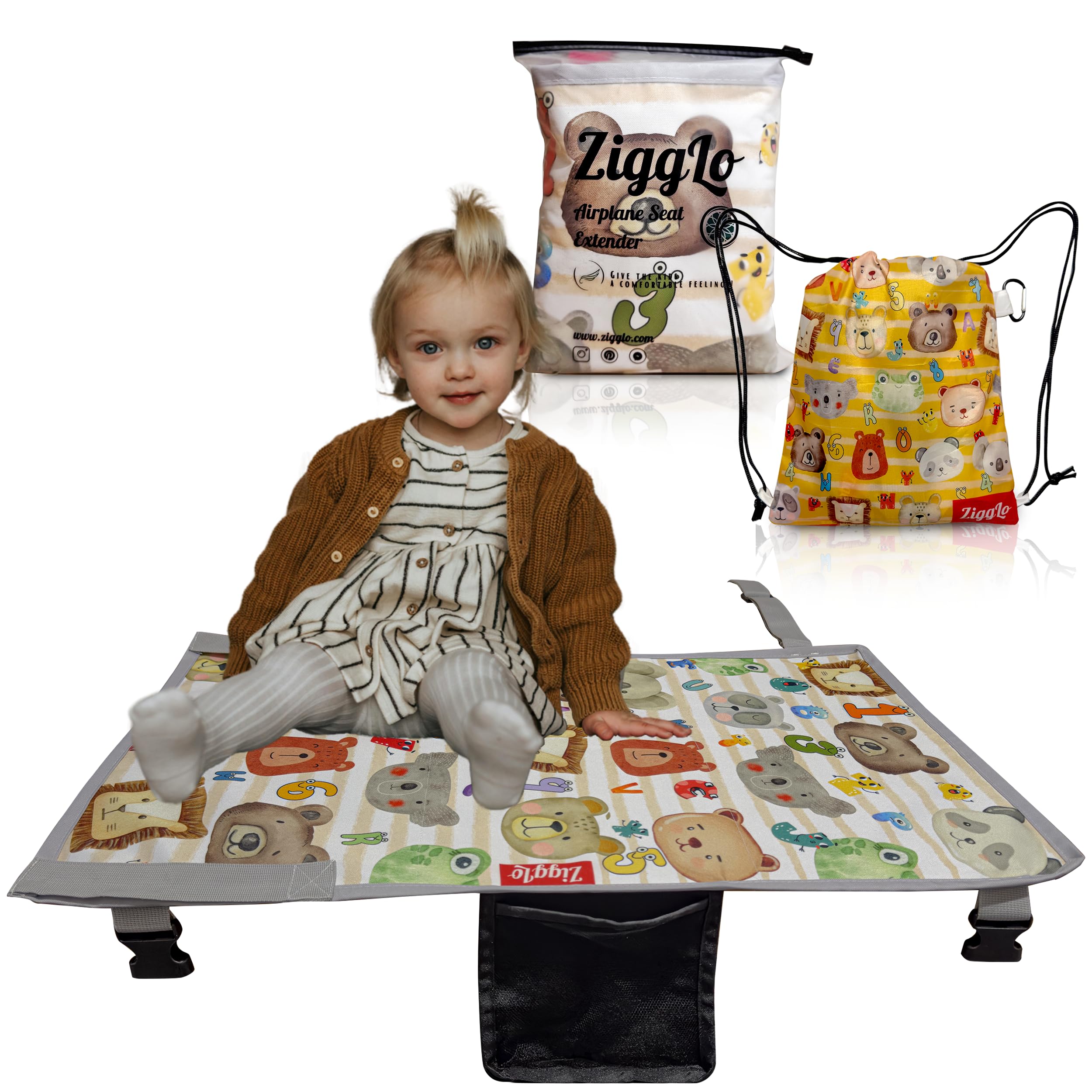 Zigglo toddler airplane bed setup showing extra space between seats for naps