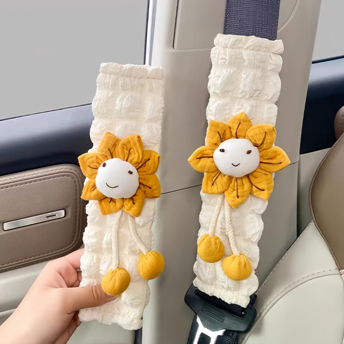 Zigihos cute flower seatbelt cover sunflower 2-pack on car seat belt