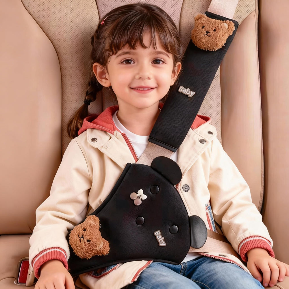 Zigihos seatbelt pad for kids bear black helps cushion shoulders on long trips.
