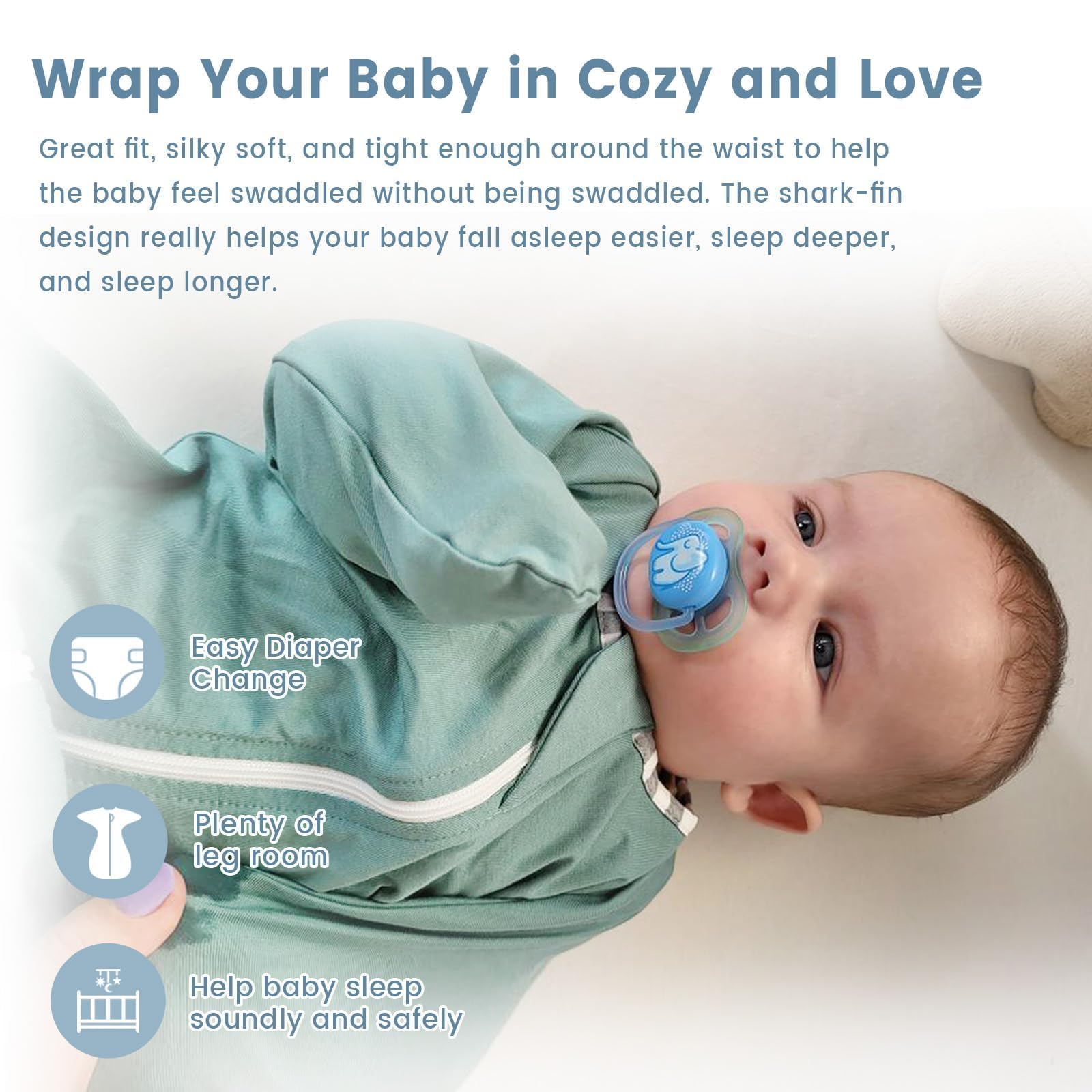 ZIGJOY Swaddle with widened hem supports hip movement.