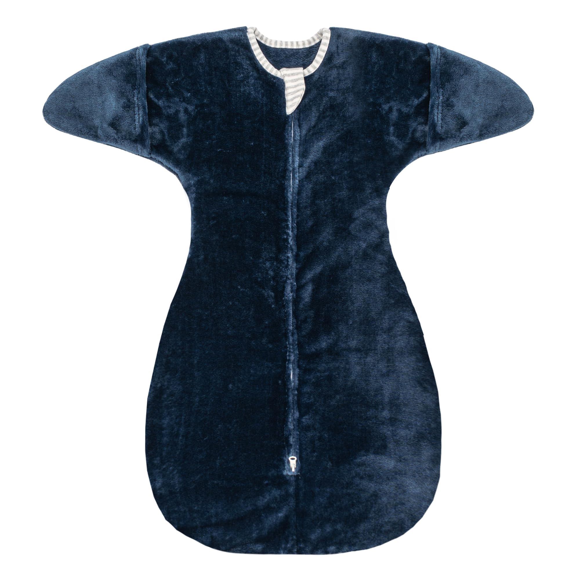 ZIGJOY Shark-Fin Transition Swaddle front view in dark blue offers cozy warmth for winter nights.