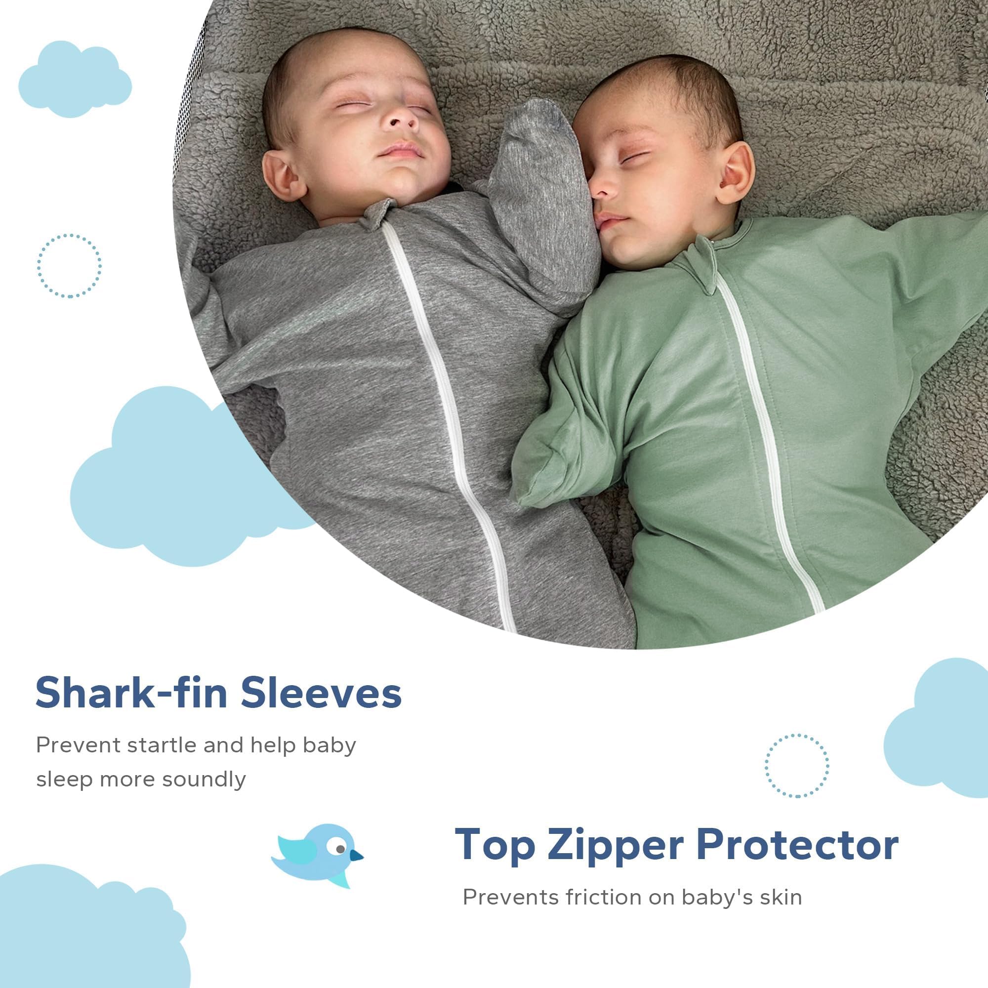 ZIGJOY Shark-Fin Transition Swaddle's soft cotton fabric supports delicate skin during sleep.