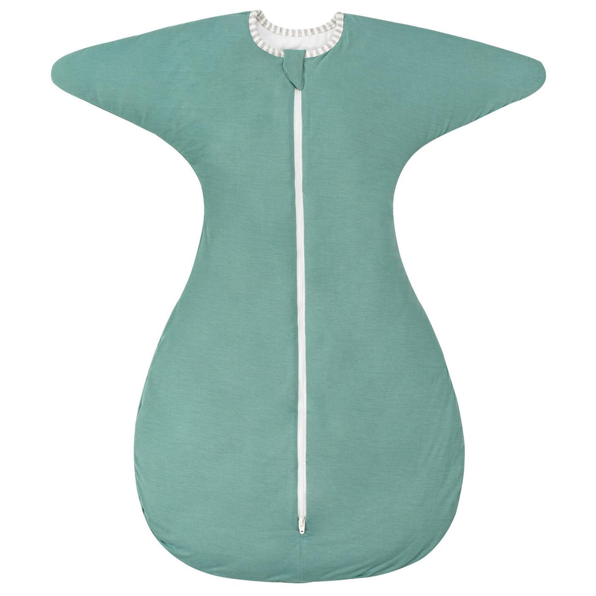 ZIGJOY Shark-Fin transitional swaddle with arm room supports natural movement and self-soothing in mint green.