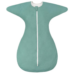 ZIGJOY Shark-Fin transitional swaddle with arm room supports natural movement and self-soothing in mint green.
