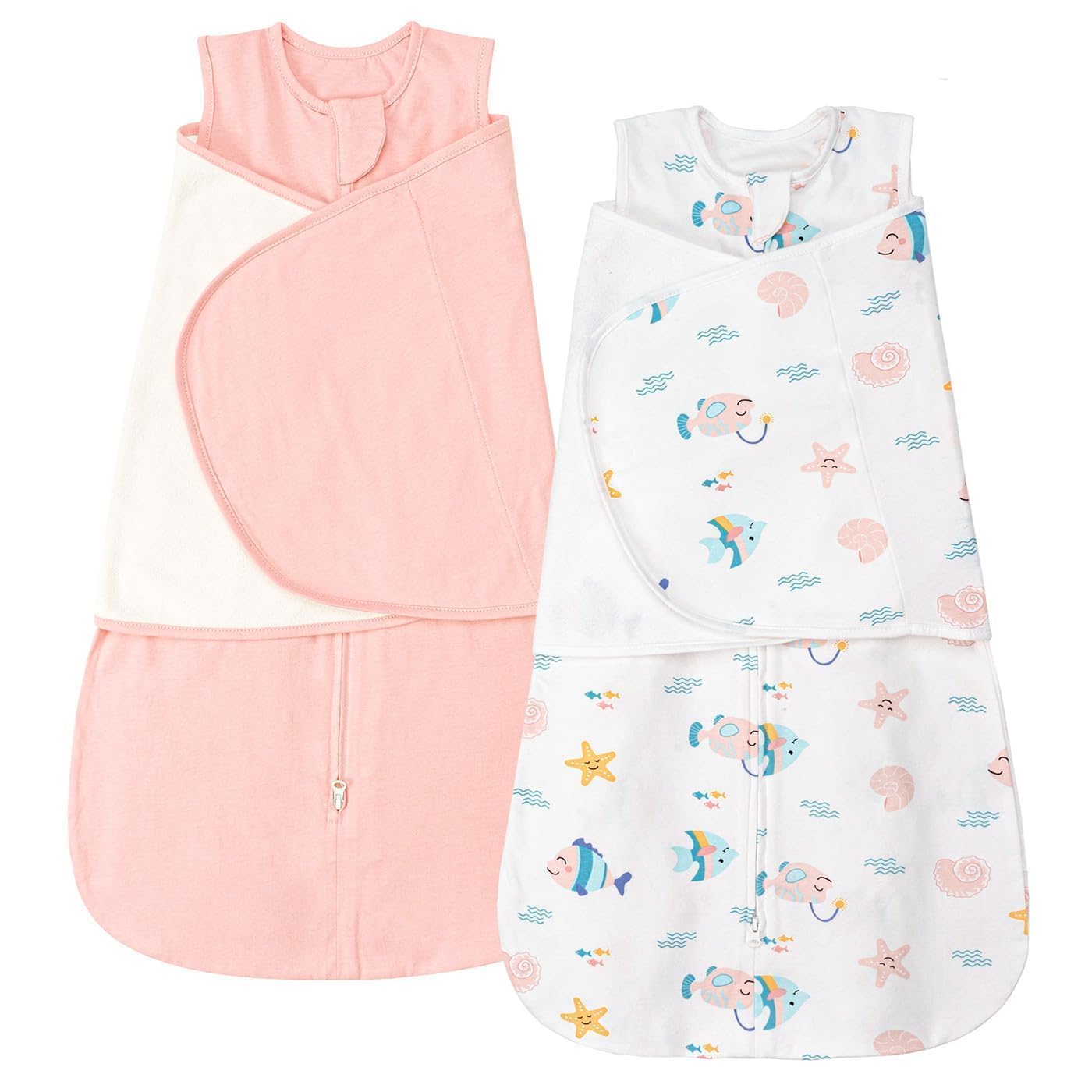 ZIGJOY Sleep Sack Ocean Pink 1.0 Tog worn as a breathable, cozy wearable blanket.