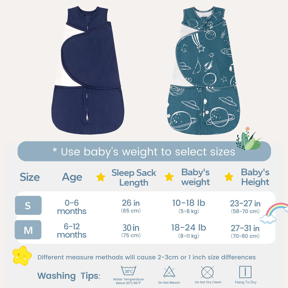 ZIGJOY Sleep Sack Swaddle sizes 0-6 and 6-12 months with roomy hem