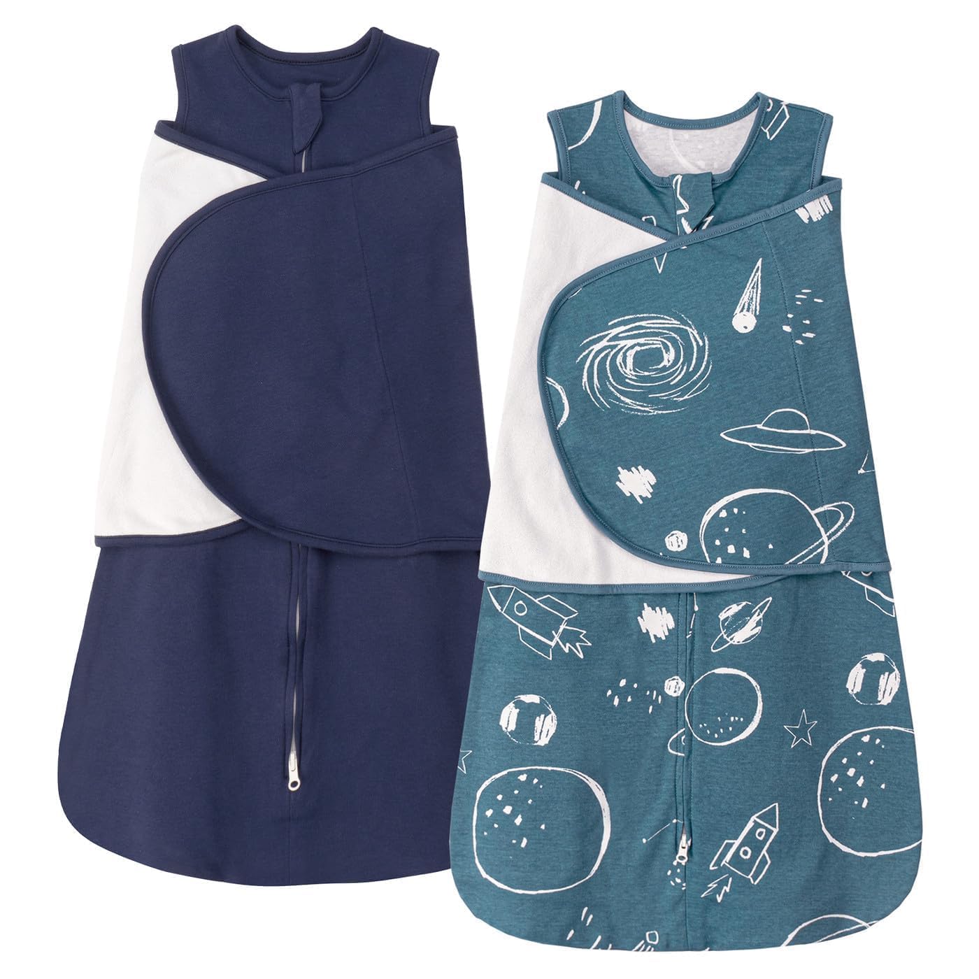 ZIGJOY Sleep Sack Swaddle Space Blue closeup shows breathable cotton fabric for baby comfort