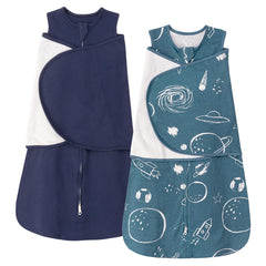 ZIGJOY Sleep Sack Swaddle Space Blue closeup shows breathable cotton fabric for baby comfort