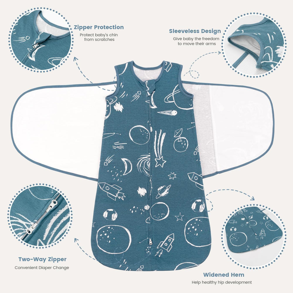 ZIGJOY Sleep Sack Swaddle Space Blue wearable blanket in use for peaceful sleep