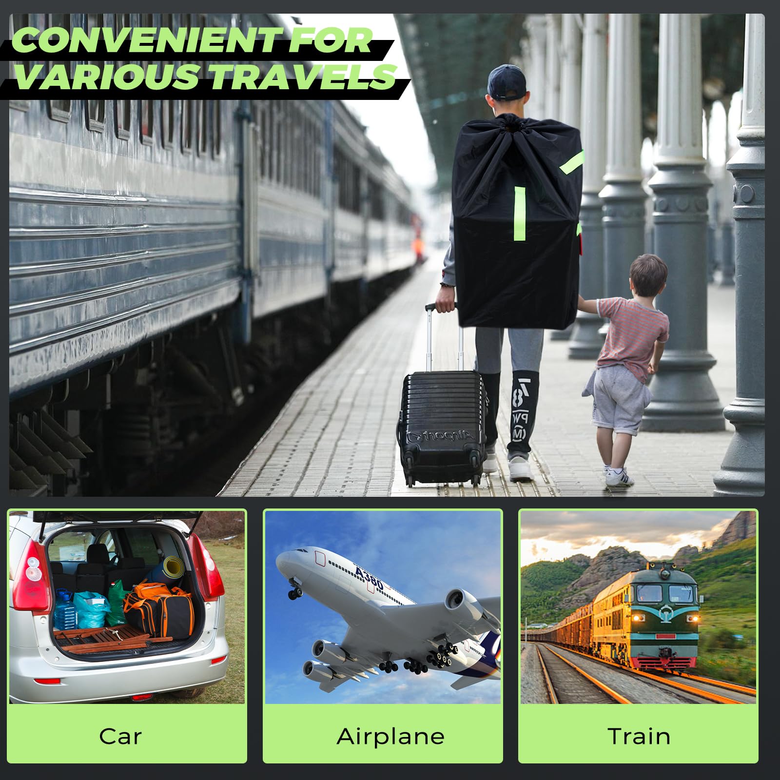 Zihvfzu waterproof car-seat travel bag luggage-tag included helps identification.