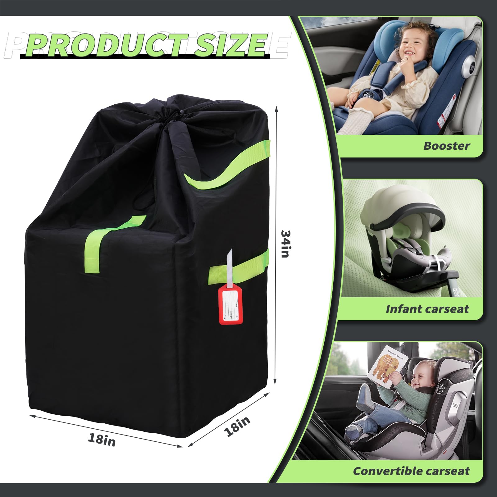 Zihvfzu waterproof car-seat travel bag side-view shows durable fabric for trips.