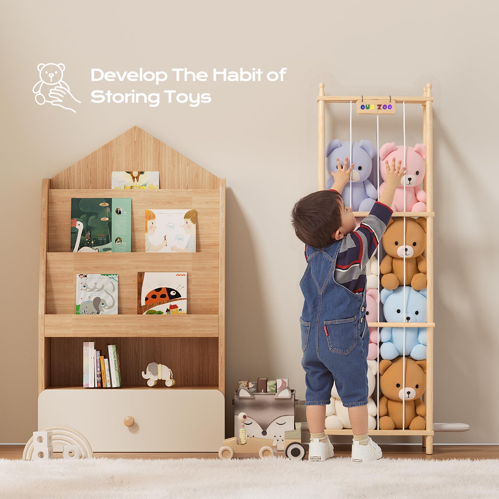 Ziluetar child-friendly usage photo shows accessible toy storage for independent play.