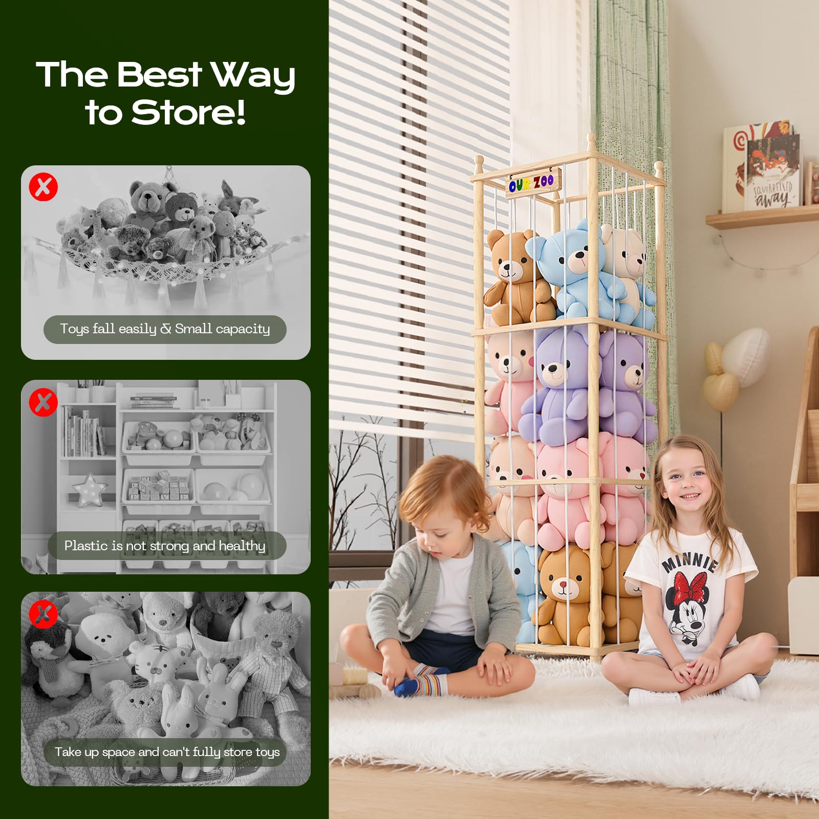 Ziluetar wooden shelf with non-slip pads ensures safe toy storage in play areas.
