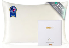 ZIMASILK ivory pillowcase top view shows premium silk for gentle sleep