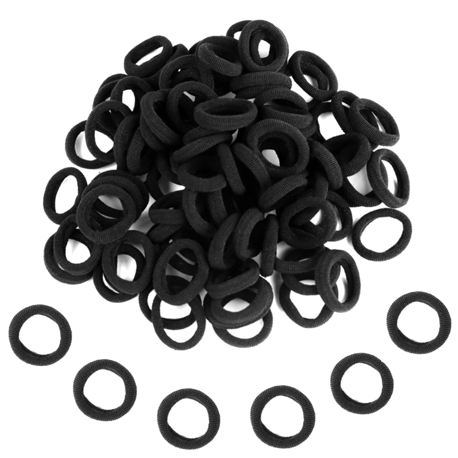 Zingso baby hair bands shown in a 100pc black elastic pack prevent snags on delicate hair.