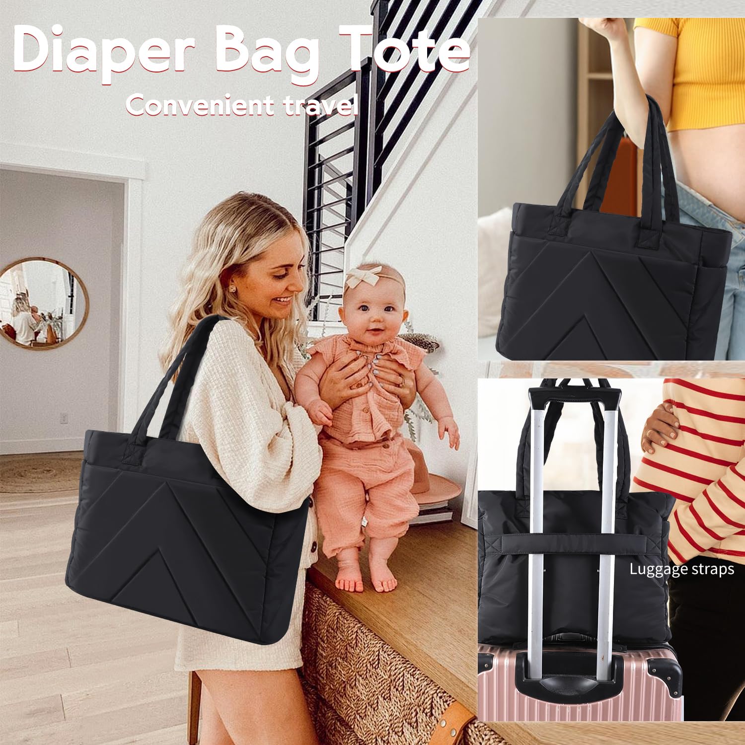 ZIORS diaper bag tote black color pairs with outfits for everyday wear.