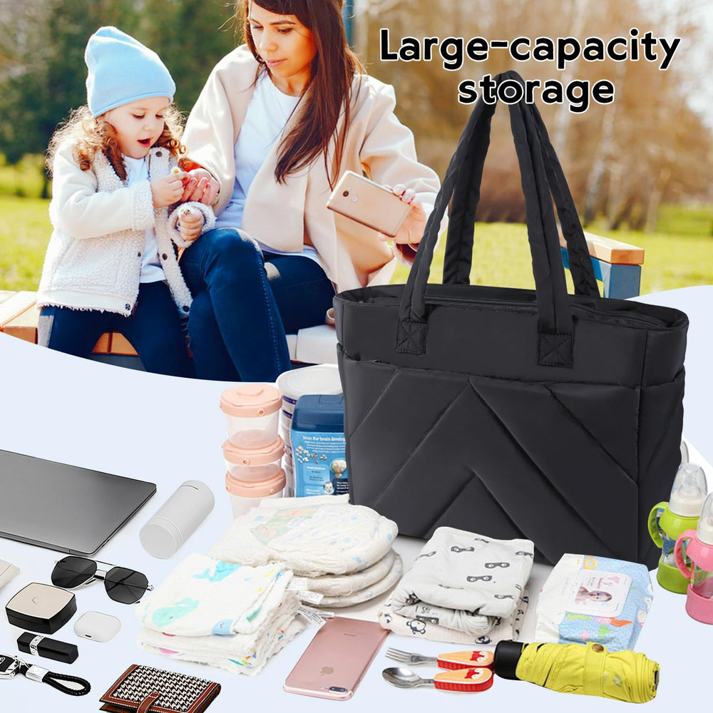 ZIORS diaper bag tote four-layer pocket enables quick item access.