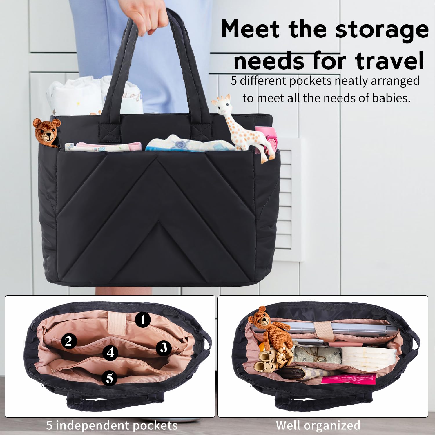 ZIORS diaper bag tote soft material and padded handle for comfortable daily use.